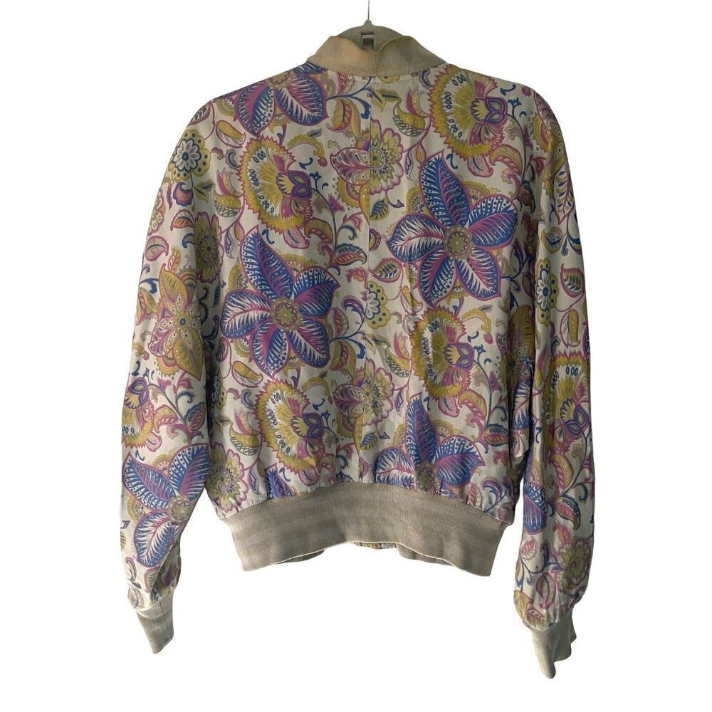 Bogner Vintage Womens Bomber Jacket Size 12 Silk Viscose Blend Floral 90s Beige - Picture 2 of 9
